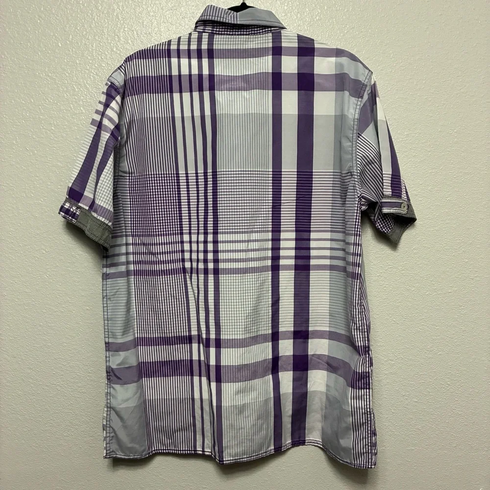 VTG Y2K Enyce Plaid Button‎ Up Short Sleeve Shirt Purple Gray Size L